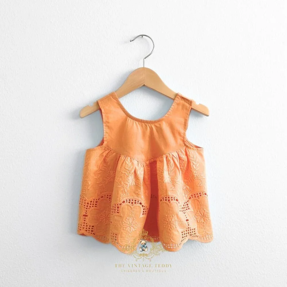 NWT Pretty Girls Blouse Lovely Floral Eyelet Lace Embroidery Boho Tangerine 2T